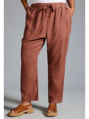 Anthropologie Pilcro Linen Drawstring Terracotta Brown Pants Sz Small Petite